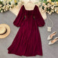 Cottagecore Chiffon Elegant Maxi Dress, Puff Sleeve Vintage Dress