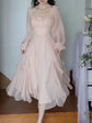 Pink Floral Fairy Dress, Chiffon Elegant Midi Puff Sleeve Princess Dress