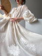 Vintage Elegant Embroidery V-neck Lantern Sleeve Midi Dress