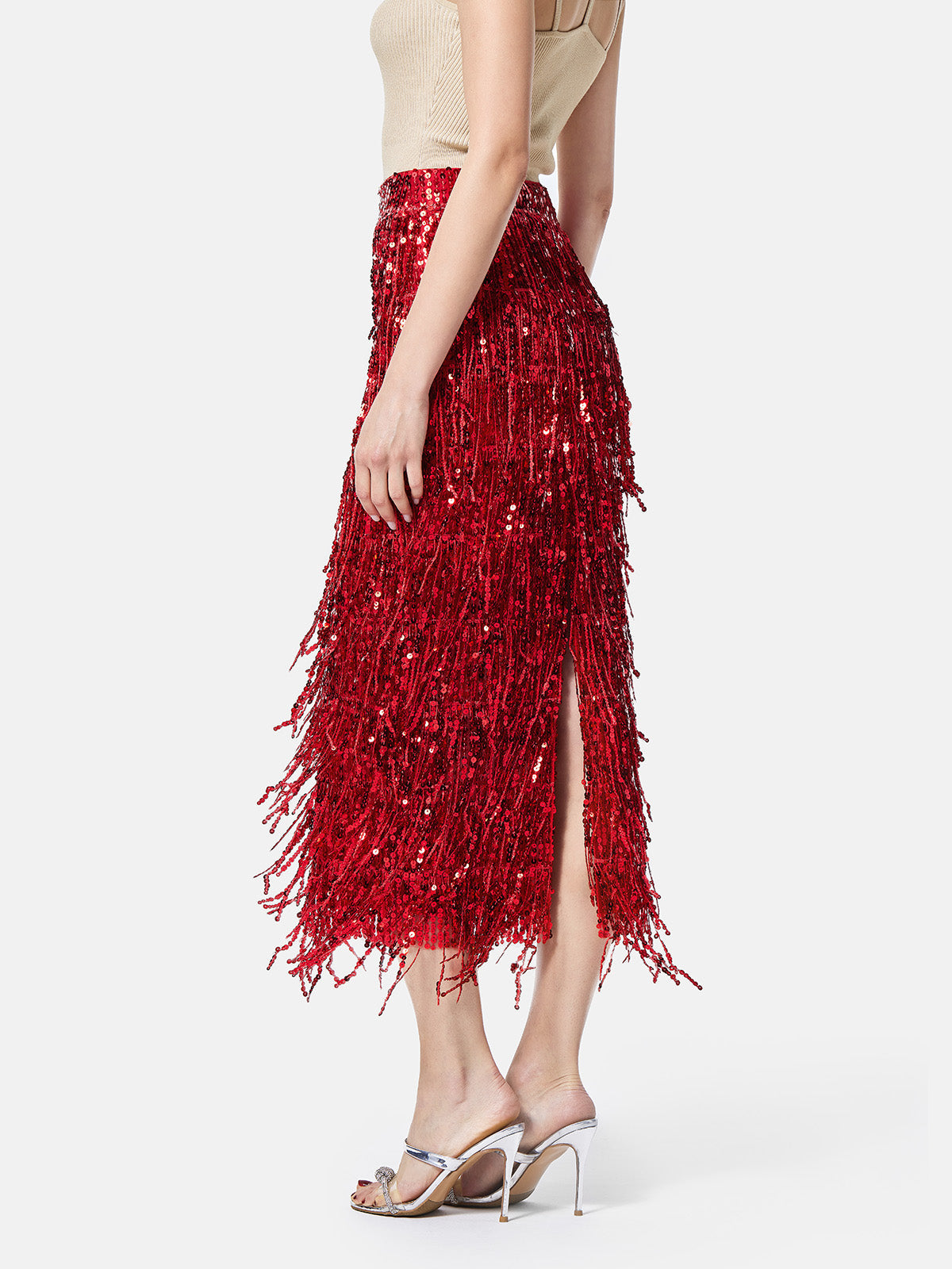 Püsküllü Pullu Midi Etek