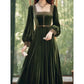 Vintage French Green Velvet Dress