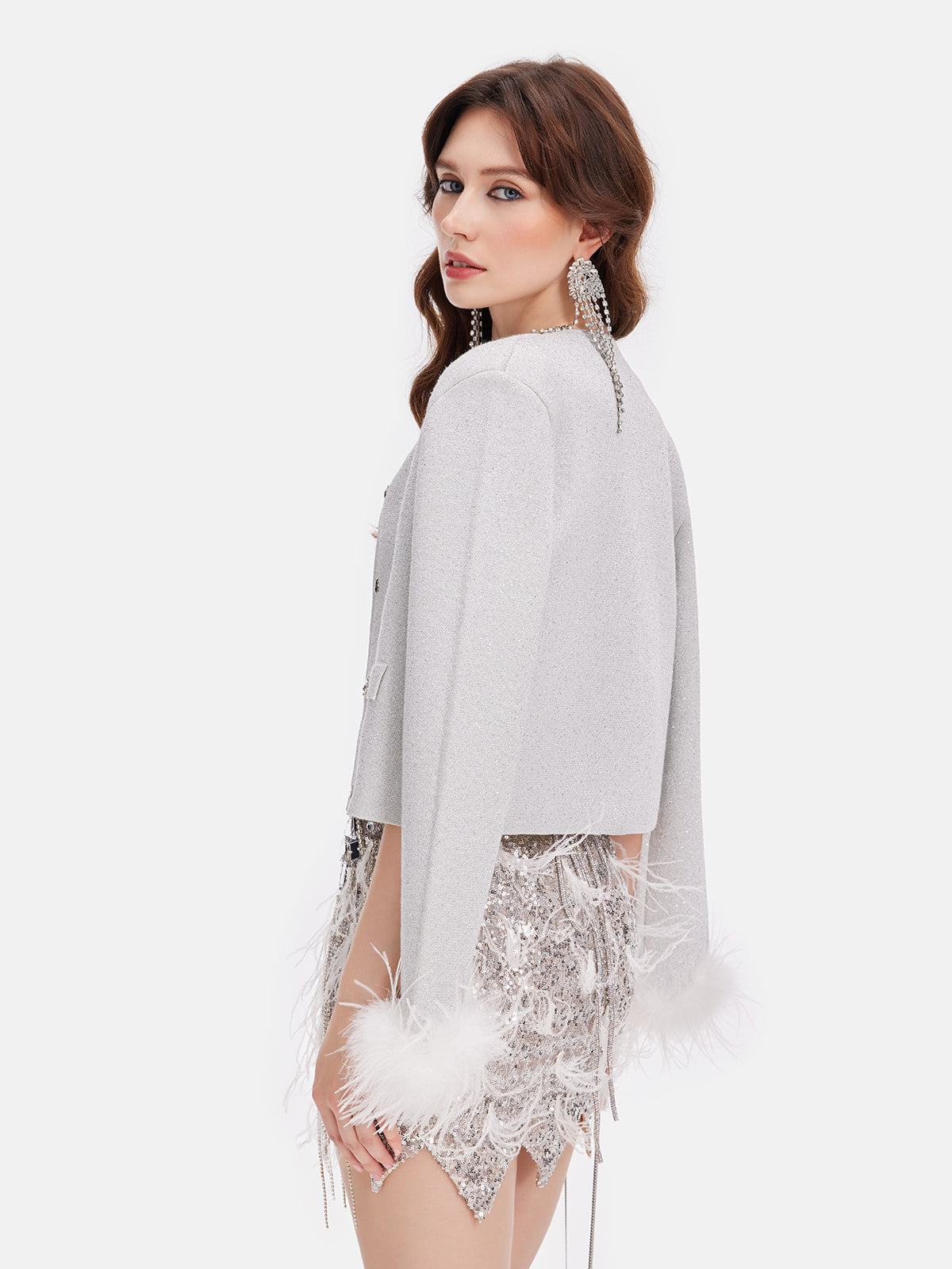 Lüks Çıkarılabilir Tüylü Yün Triko Ceket