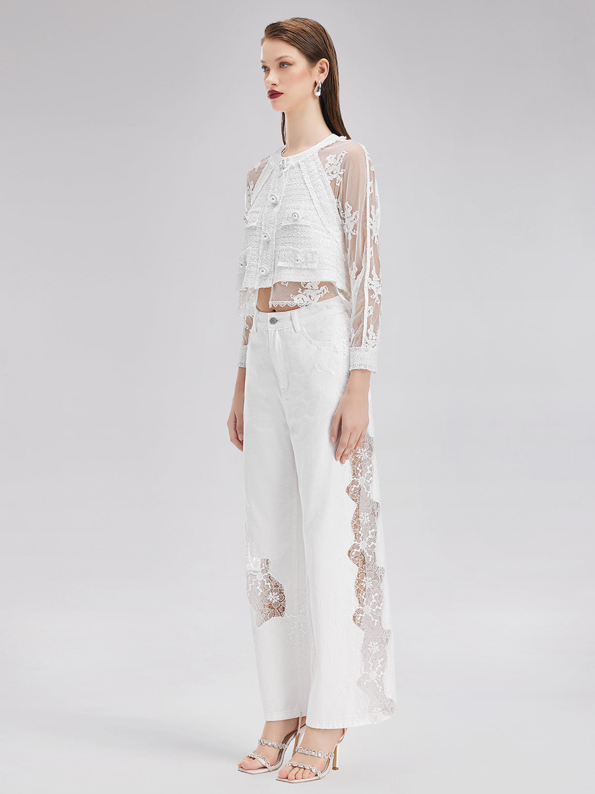 Dantel Nakış Parçalı Kot Pantolon