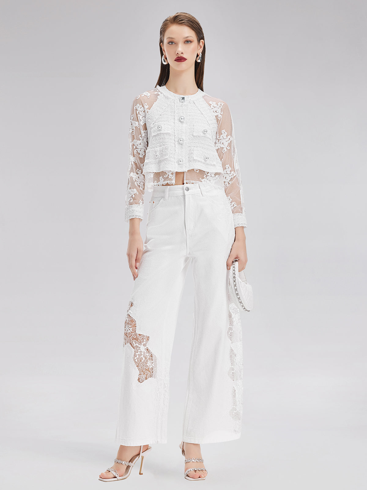 Dantel Nakış Parçalı Kot Pantolon