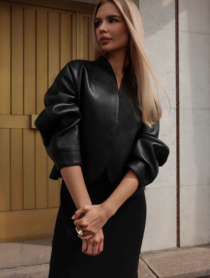 Gece Yarısı Kat Detaylı Deri Ceket