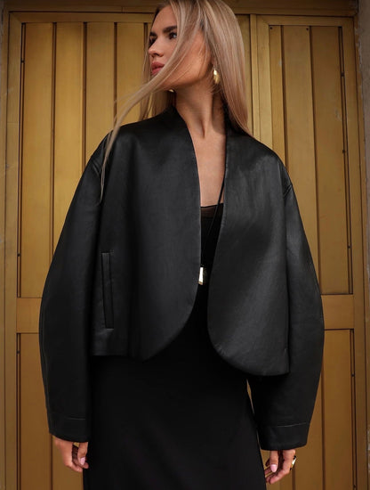 Gece Yarısı Kat Detaylı Deri Ceket