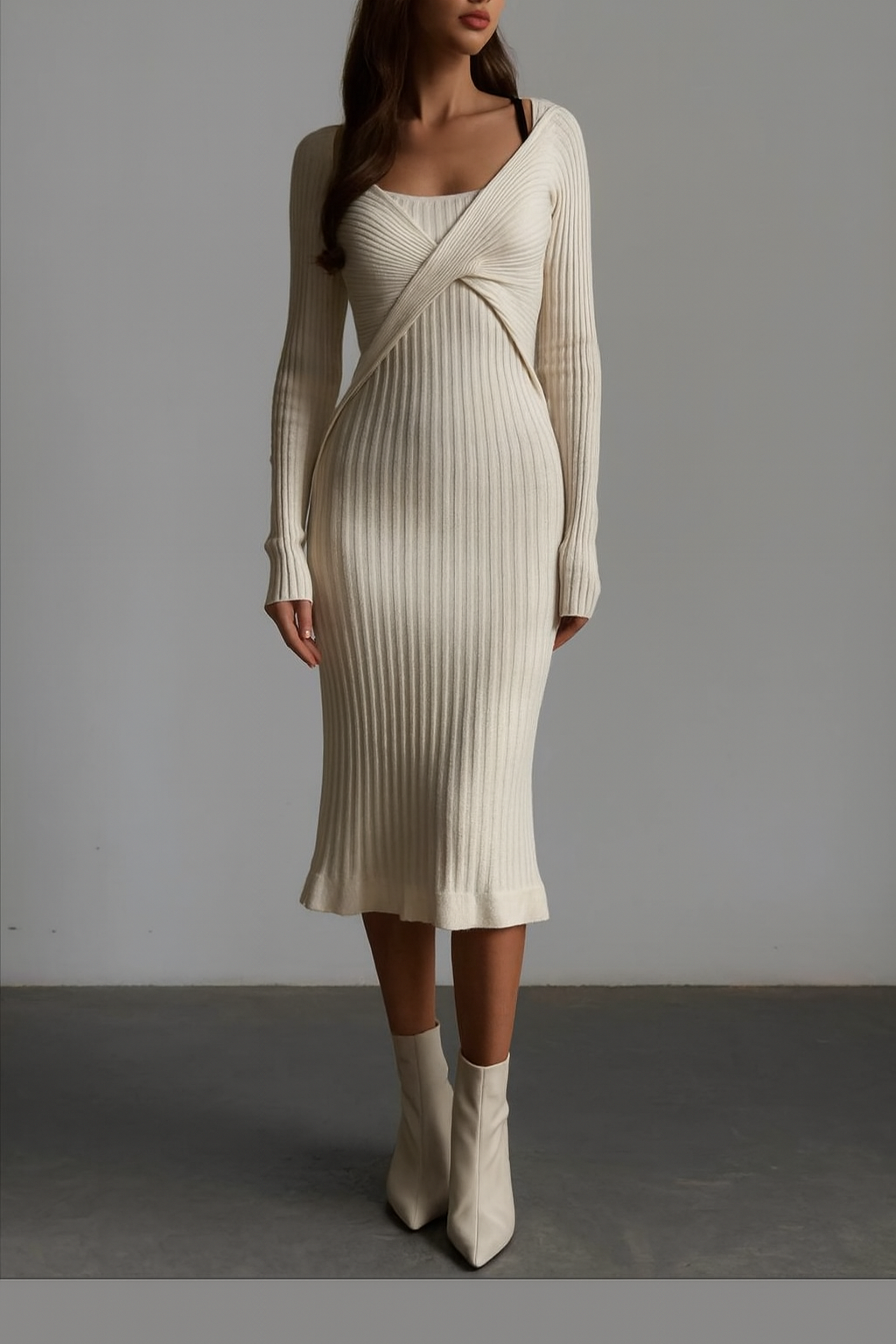 Önü Kruvaze Fitilli Maxi Elbise