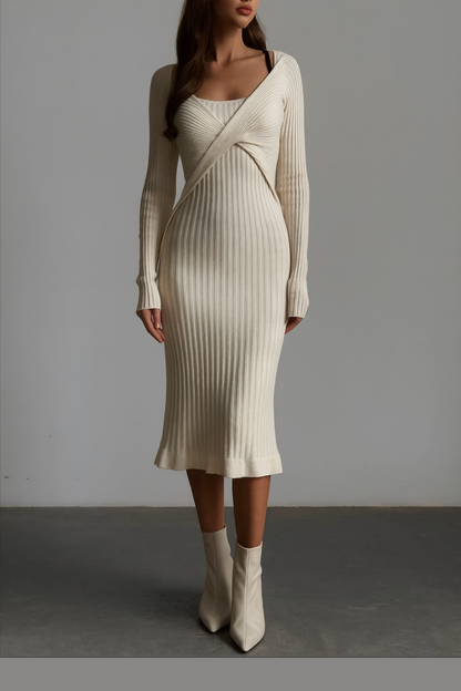 Önü Kruvaze Fitilli Maxi Elbise