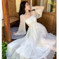 White Fairy Elegant Maxi Dress, Puff Sleeve Party Dress