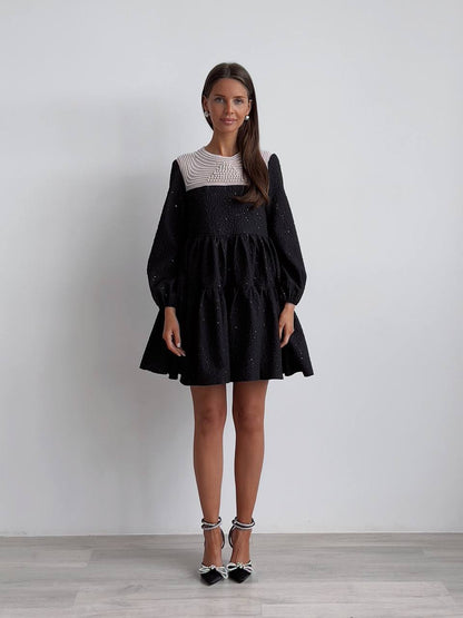 Gece Yarısı İnci Mini Elbise