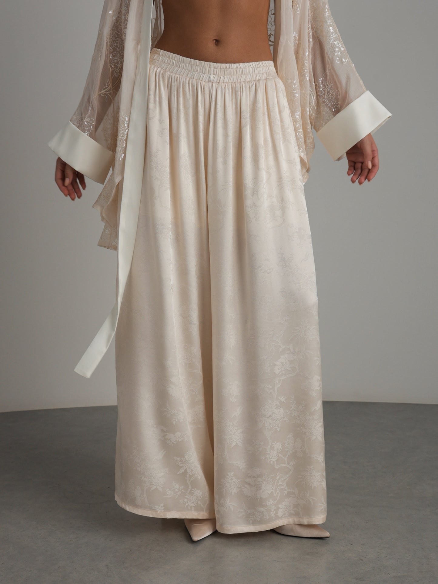 Jakarlı İpek Palazzo Pantolon