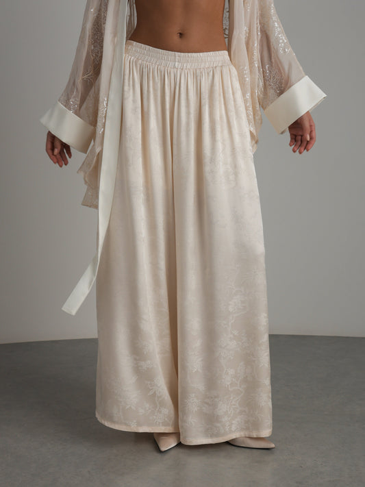 Jakarlı İpek Palazzo Pantolon