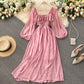 Cottagecore Chiffon Elegant Maxi Dress, Puff Sleeve Vintage Dress