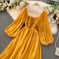 Cottagecore Chiffon Elegant Maxi Dress, Puff Sleeve Vintage Dress