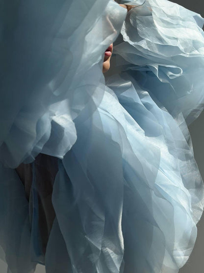 Zarif Mavi Tül Bluz