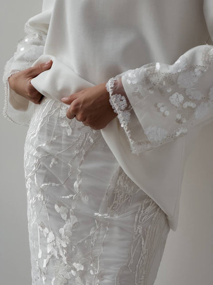 Dantel Kollu Beyaz Sweatshirt