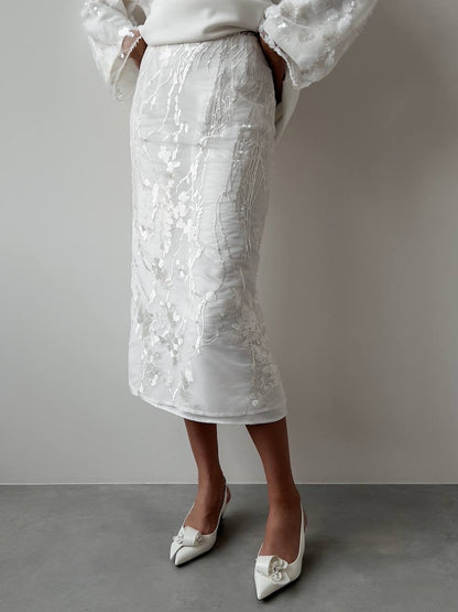 Dantel Kollu Beyaz Sweatshirt