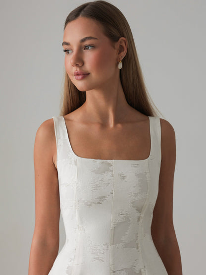 Beyaz Jakarlı Midi Elbise