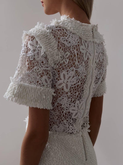 Zarif Beyaz Dantel Mini Elbise