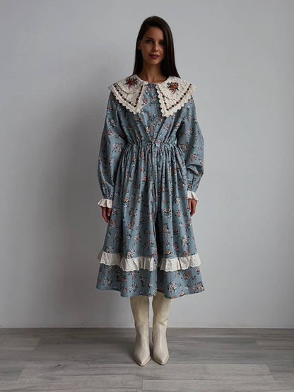 Vintage Stil Çiçek Elbise