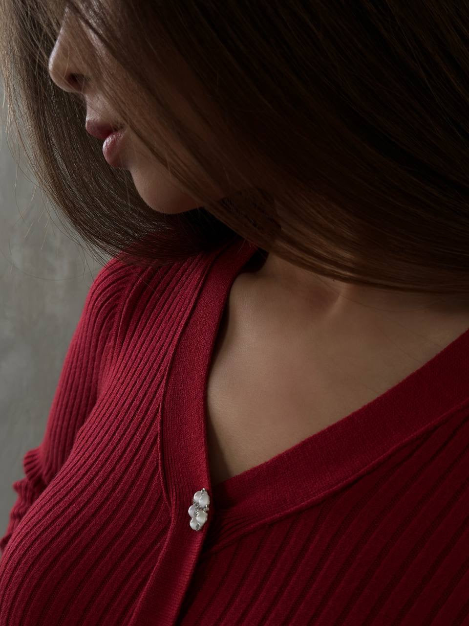 Düğmeli Fitilli Triko Midi Elbise