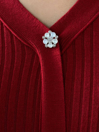 Düğmeli Fitilli Triko Midi Elbise