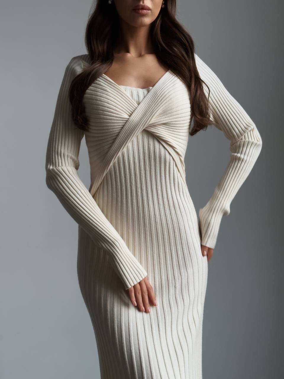 Önü Kruvaze Fitilli Maxi Elbise