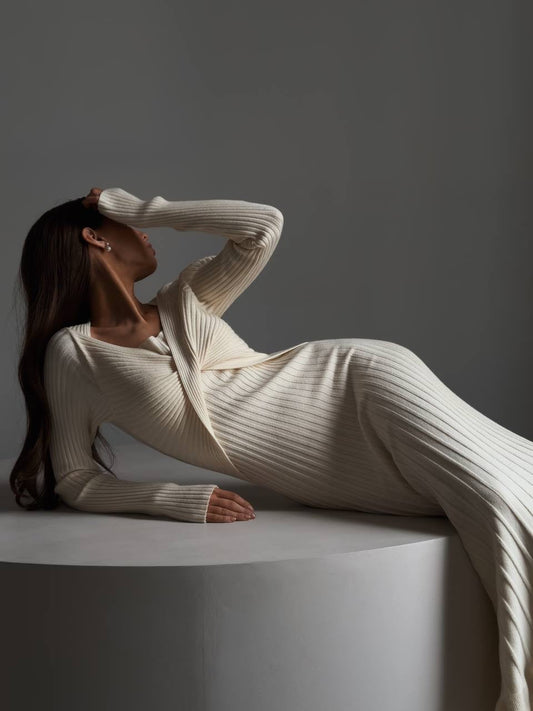 Önü Kruvaze Fitilli Maxi Elbise