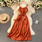 Korean Elegant Satin Strap V-neck Sleeveless Sexy Midi Spaghetti Strap Dress