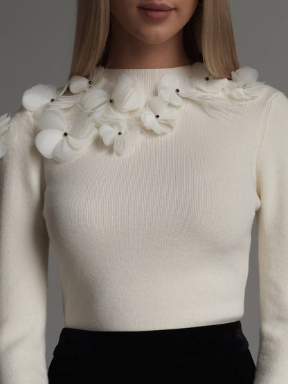 Çiçek Aplike Triko Üst