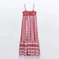 Embroidery Vintage Midi Spaghetti Strap Dress