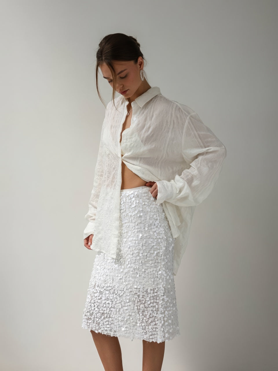 Kar Payetli Midi Etek