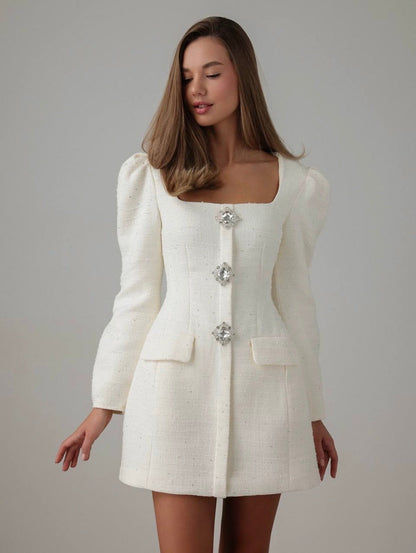 Kristal Düğmeli Tüvit Elbise