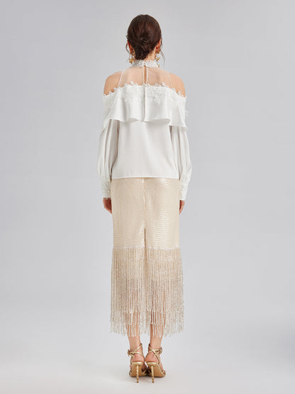 Pullu Kristal Püsküllü Yırtmaçlı Etek