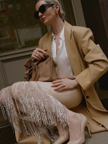 Pullu Kristal Püsküllü Yırtmaçlı Etek