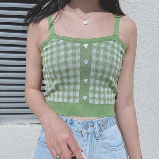 Plaid Knitted Cute Crop Tops