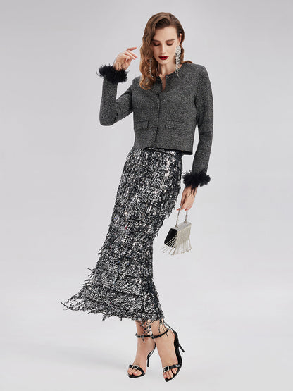 Lüks Çıkarılabilir Tüylü Yün Triko Ceket