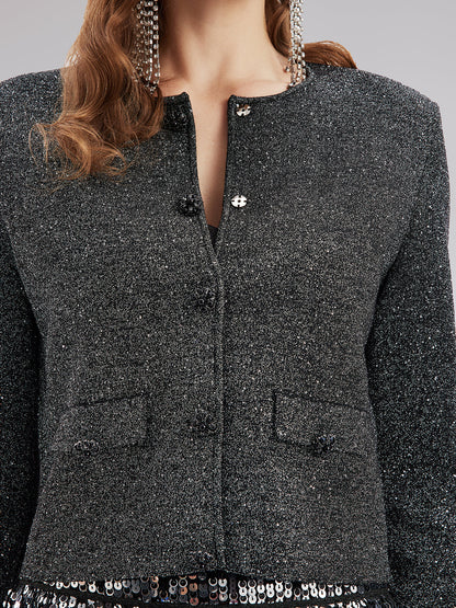 Lüks Çıkarılabilir Tüylü Yün Triko Ceket