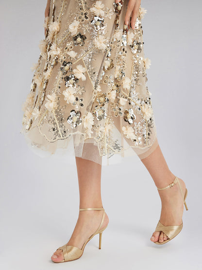 Pullu Çiçek Nakışlı Lastikli Balık Etek