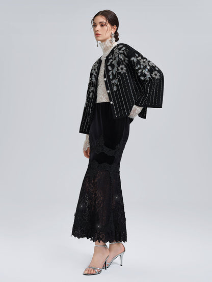 %100 Yün Pullu Nakışlı Ceket