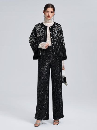 %100 Yün Pullu Nakışlı Ceket