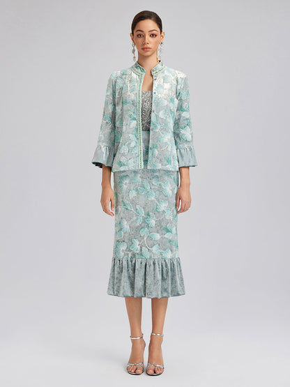 Boncuklu Çiçek Nakışlı Kadife Lale Etek