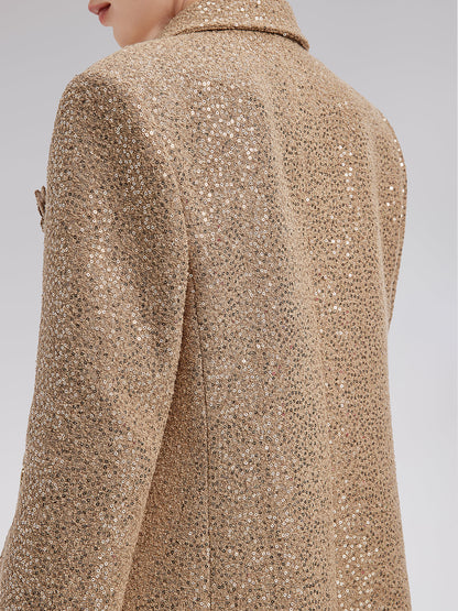 Altın Pullu Kamelya Broşlu Ceket
