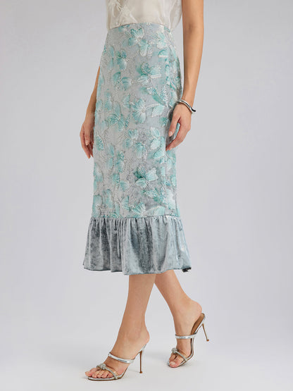 Boncuklu Çiçek Nakışlı Kadife Lale Etek