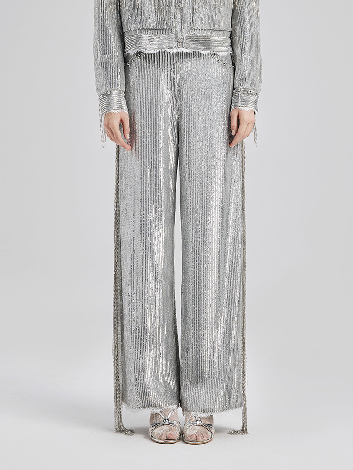 Pullu Dantelli Püsküllü Boncuklu Pantolon