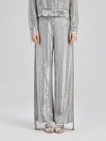 Pullu Dantelli Püsküllü Boncuklu Pantolon