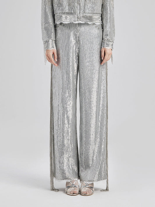 Pullu Dantelli Püsküllü Boncuklu Pantolon