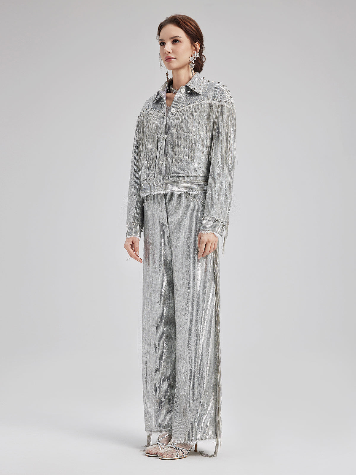 Pullu Dantelli Püsküllü Boncuklu Pantolon