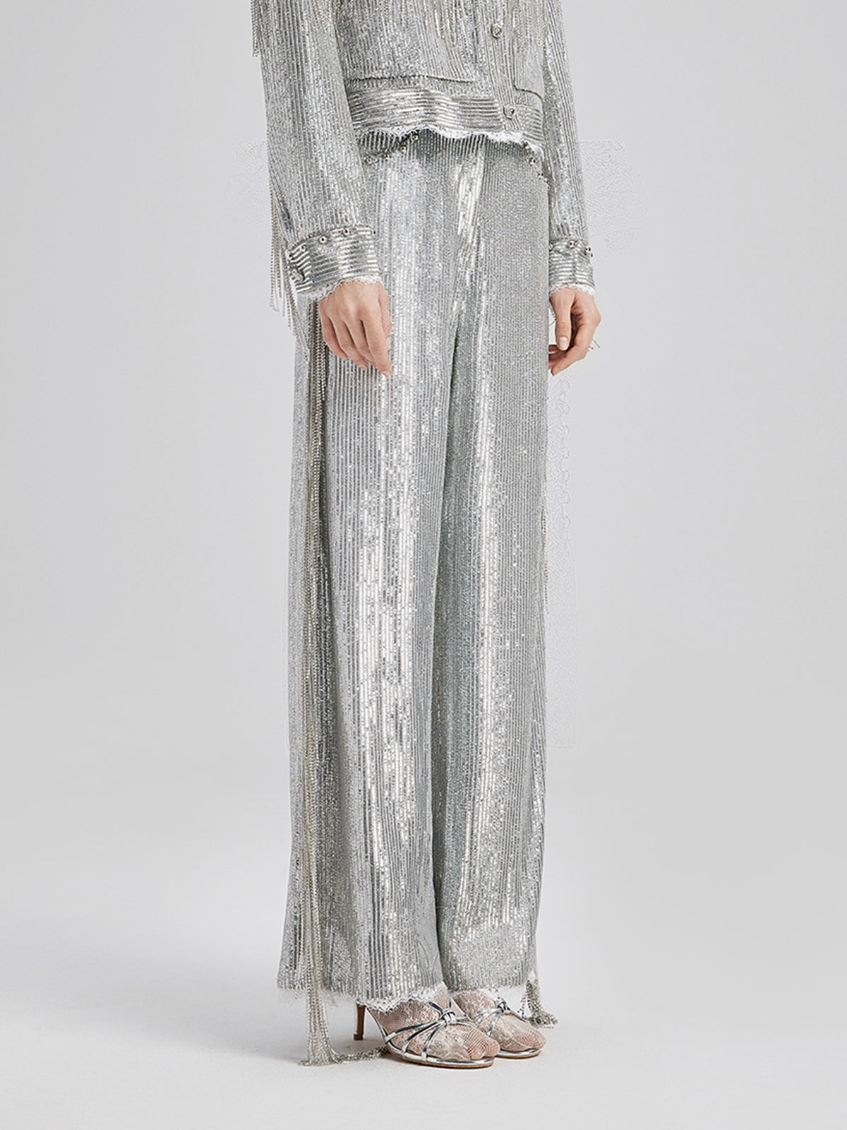 Pullu Dantelli Püsküllü Boncuklu Pantolon