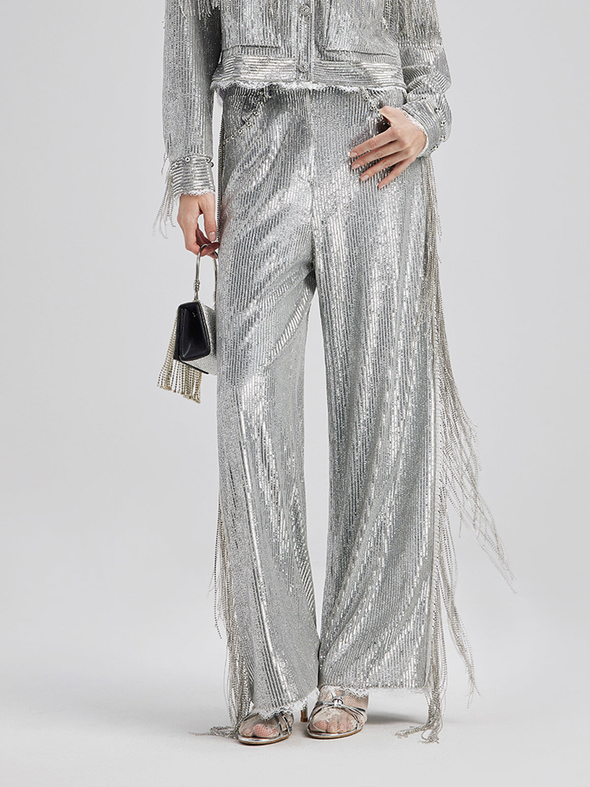 Pullu Dantelli Püsküllü Boncuklu Pantolon